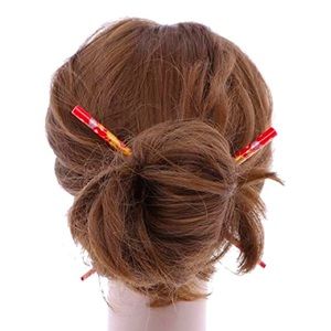 Set of Red Wooden Hair Sticks With Dragon